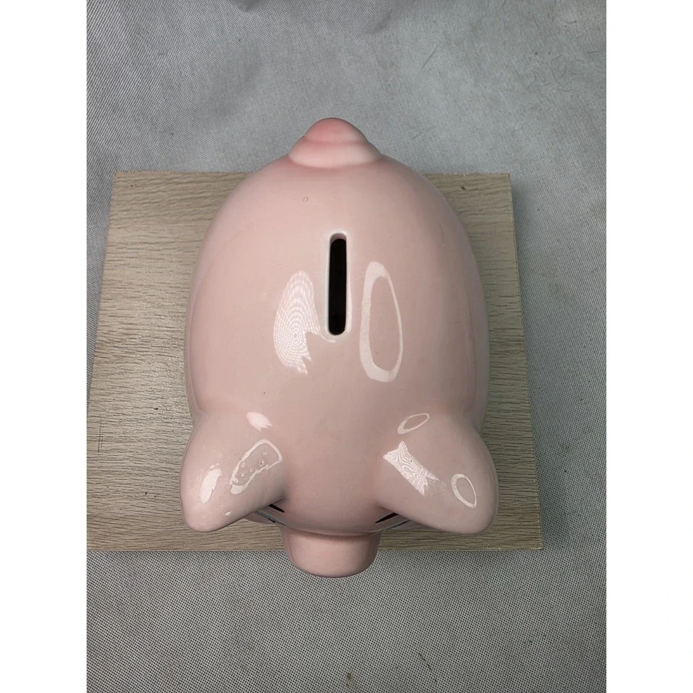 Vintage Mid Century Pottery Blush Pink Fat Belly Curly Tail Pig Piggy Bank